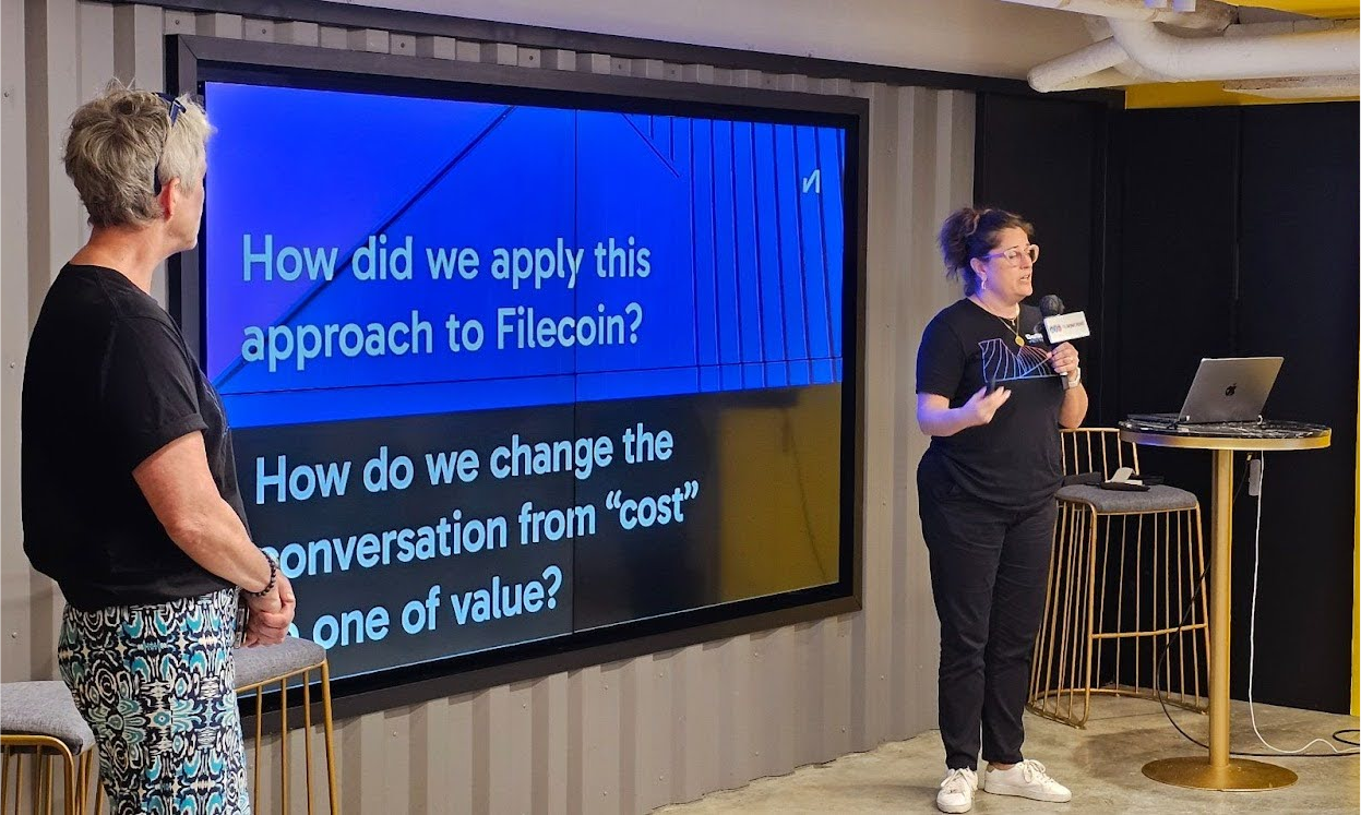 Jen King and Mara McMahon from the FilStor/DeStor team shared insights on aligning product strategies with customer needs to drive Filecoin adoption. 