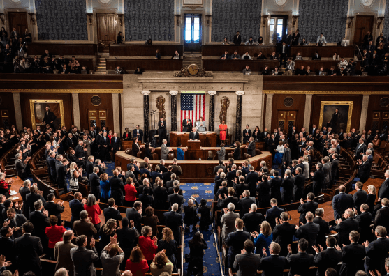 A picture of the US congress applauding. 